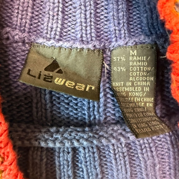 Vintage 90s Blue Chunky Knit Patchwork Embroidered Fall Winter Sweater - Picture 8 of 8